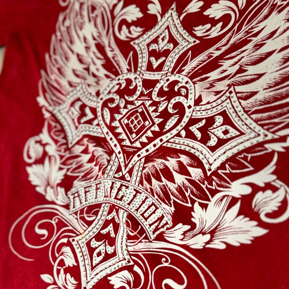 NWT - Affliction Majestic Cross T-Shirt w Rhinestones 
Cold Shoulder Grunge Top - Picture 13 of 17